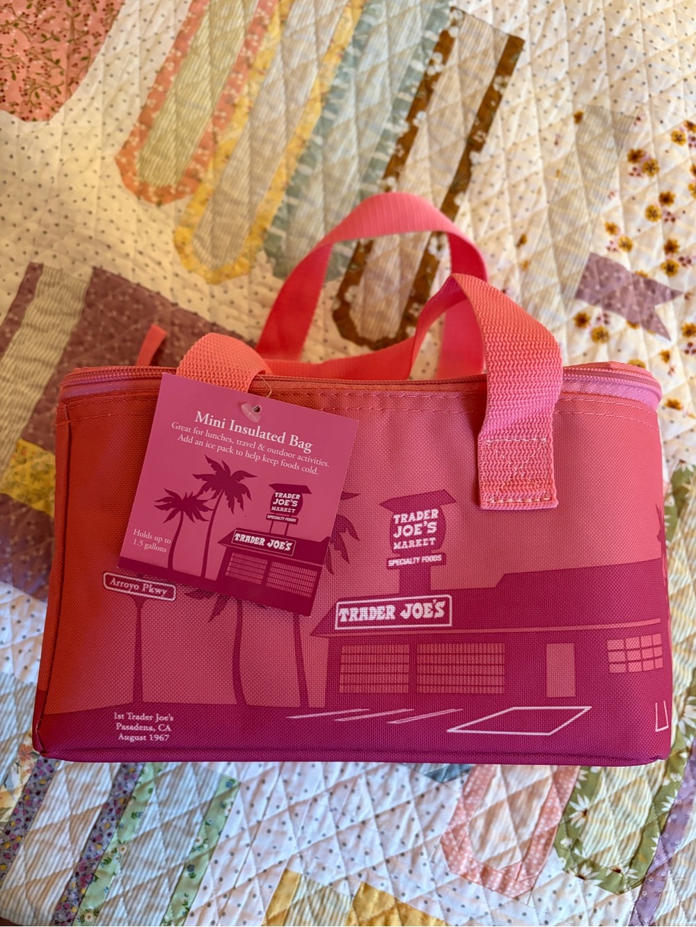 Pink Trader Joe’s mini insulated bag